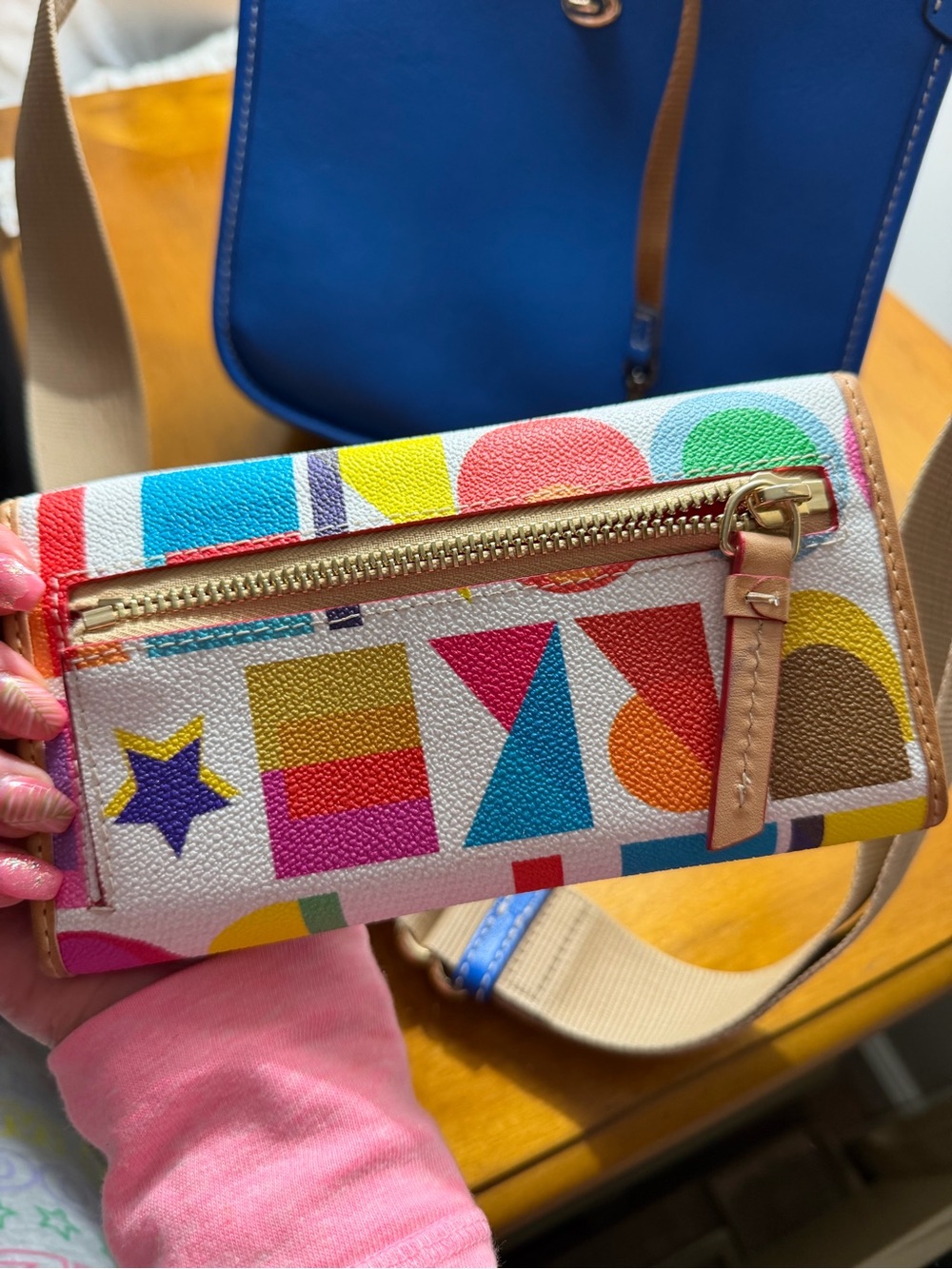 Dooney & Bourke Blue Leather Crossbody with Multicolor Logo Wallet - Picture 11 of 15
